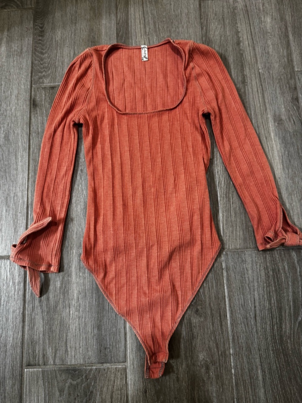 Free People Pink Ribbed Scoop-Neck Long Sleeve Bodysuit